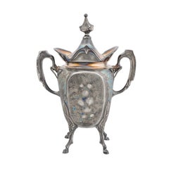 French 19th Century Silver Plated Urn with Large Handles, Lid and Floral Motifs