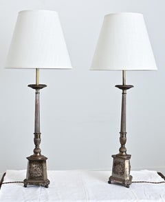 French 19th Century Silverplate Altar Candlestick Lamps
