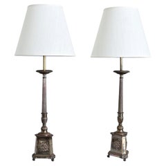 French 19th Century Silverplate Altar Candlestick Lamps