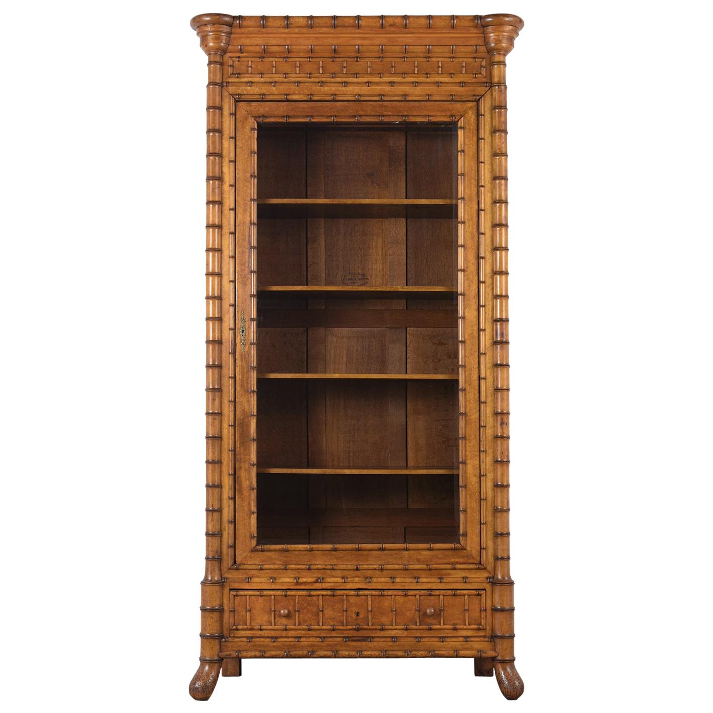 French 19th Century Single Door Bamboo Bookcase
