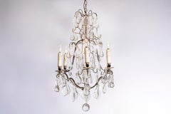 French 19th Century Six-Light Brass Chandelier with Pendeloques and Teardrops