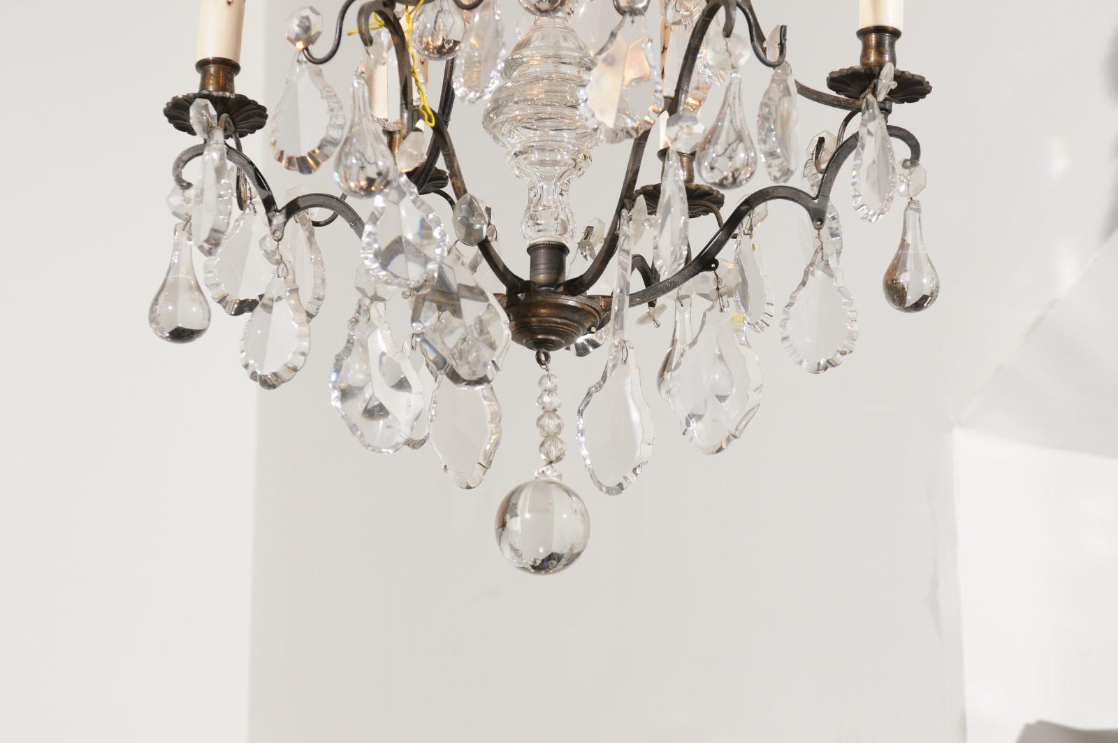 French 19th Century Six-Light Brass Chandelier with Pendeloques and Teardrops For Sale 2