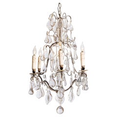 French 19th Century Six-Light Brass Chandelier with Pendeloques and Teardrops