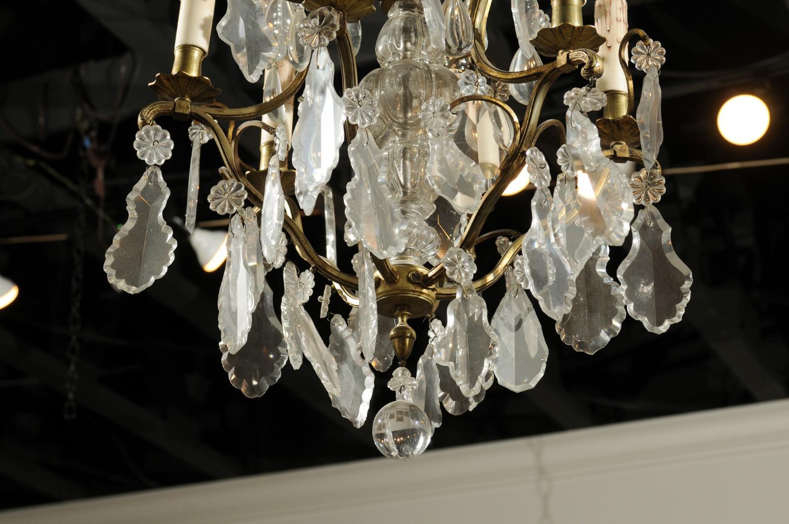 French 19th Century Six-Light Bronze and Crystal Chandelier with Scrolling Arms For Sale 6