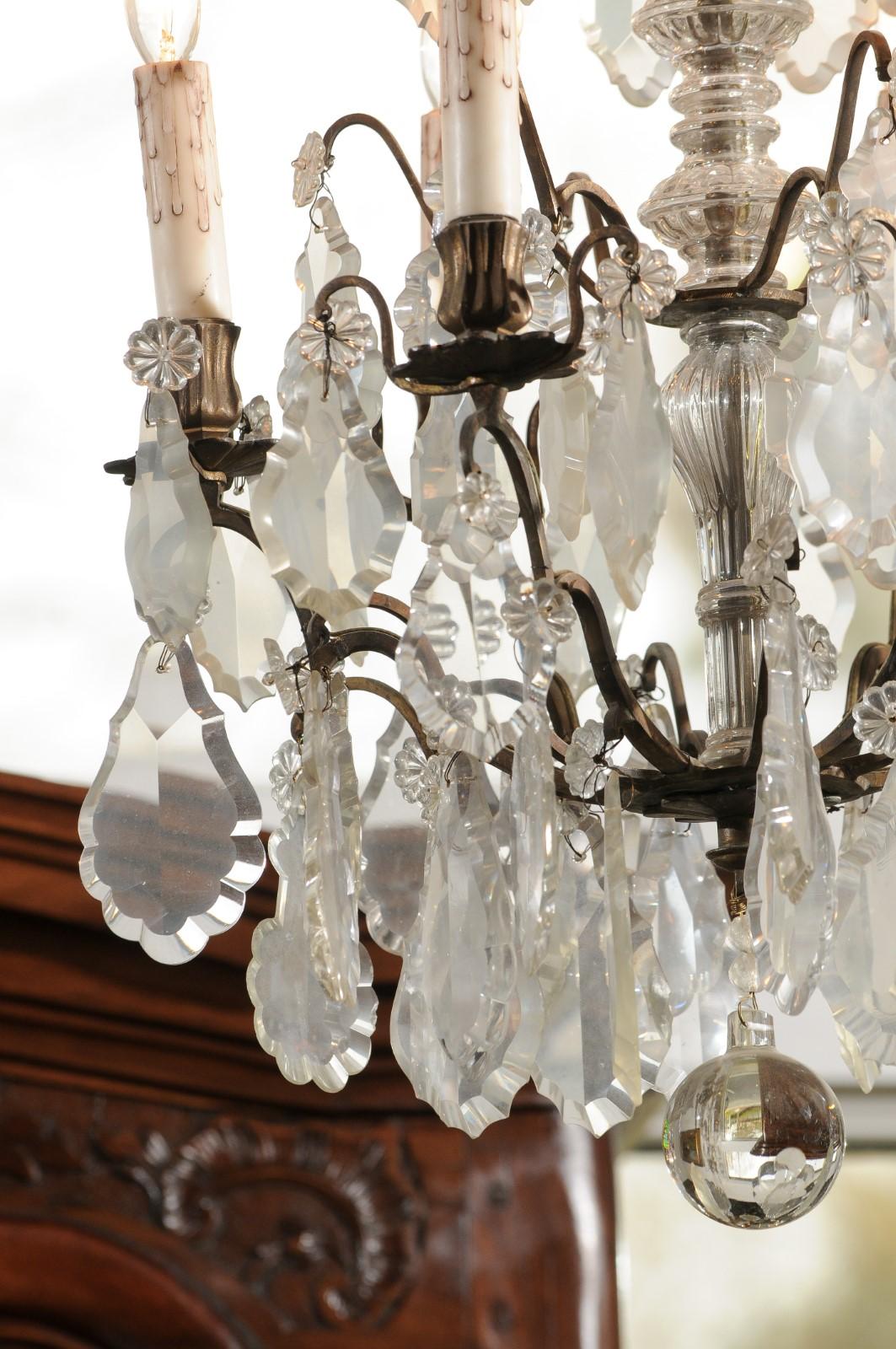 French 19th Century Six-Light Crystal Chandelier with Pendeloques and Rosettes For Sale 5