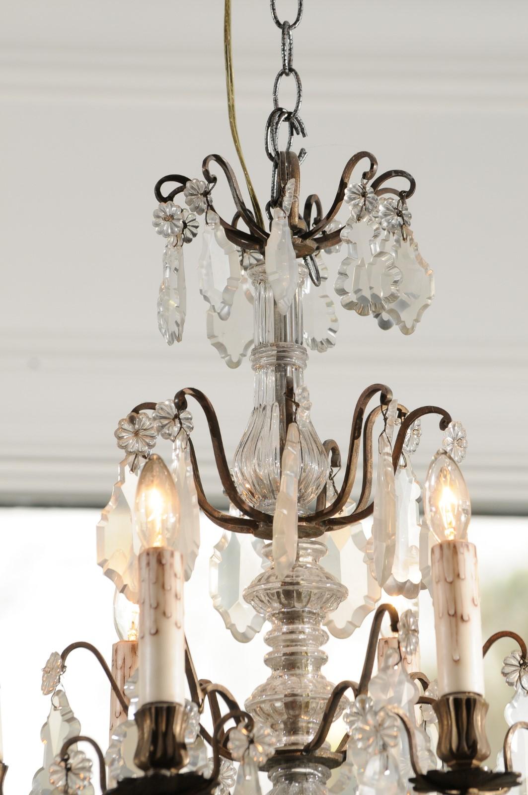 French 19th Century Six-Light Crystal Chandelier with Pendeloques and Rosettes For Sale 6