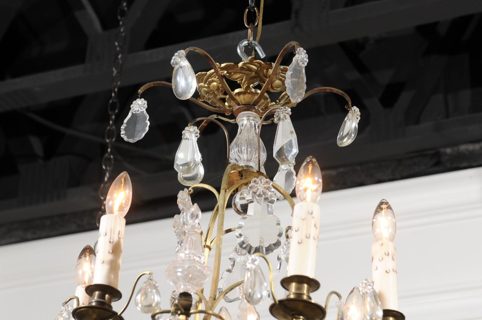 French 19th Century Six-Light Crystal Chandelier with Scrolled Brass Armature For Sale 7