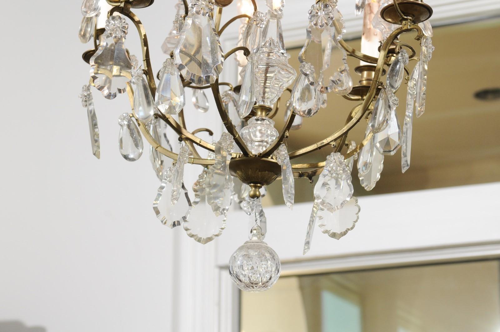 French 19th Century Six-Light Crystal Chandelier with Scrolled Brass Armature For Sale 1