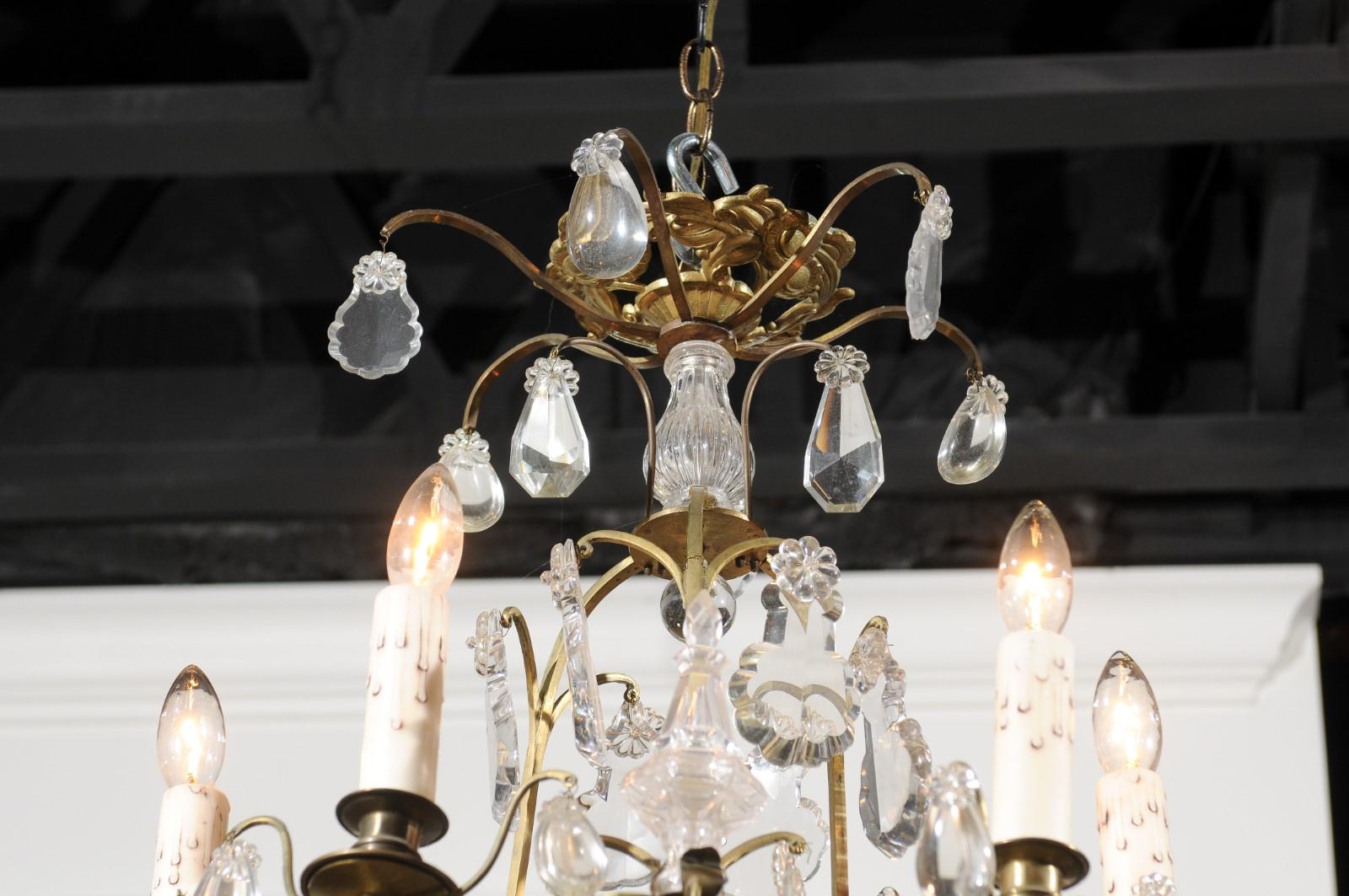 French 19th Century Six-Light Crystal Chandelier with Scrolled Brass Armature For Sale 3