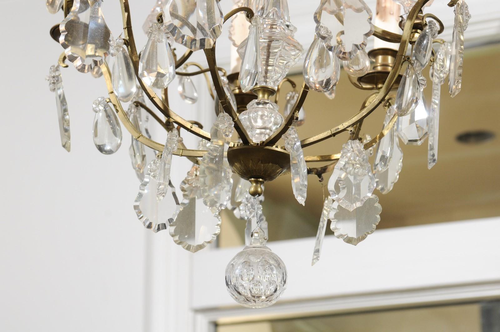 French 19th Century Six-Light Crystal Chandelier with Scrolled Brass Armature For Sale 5