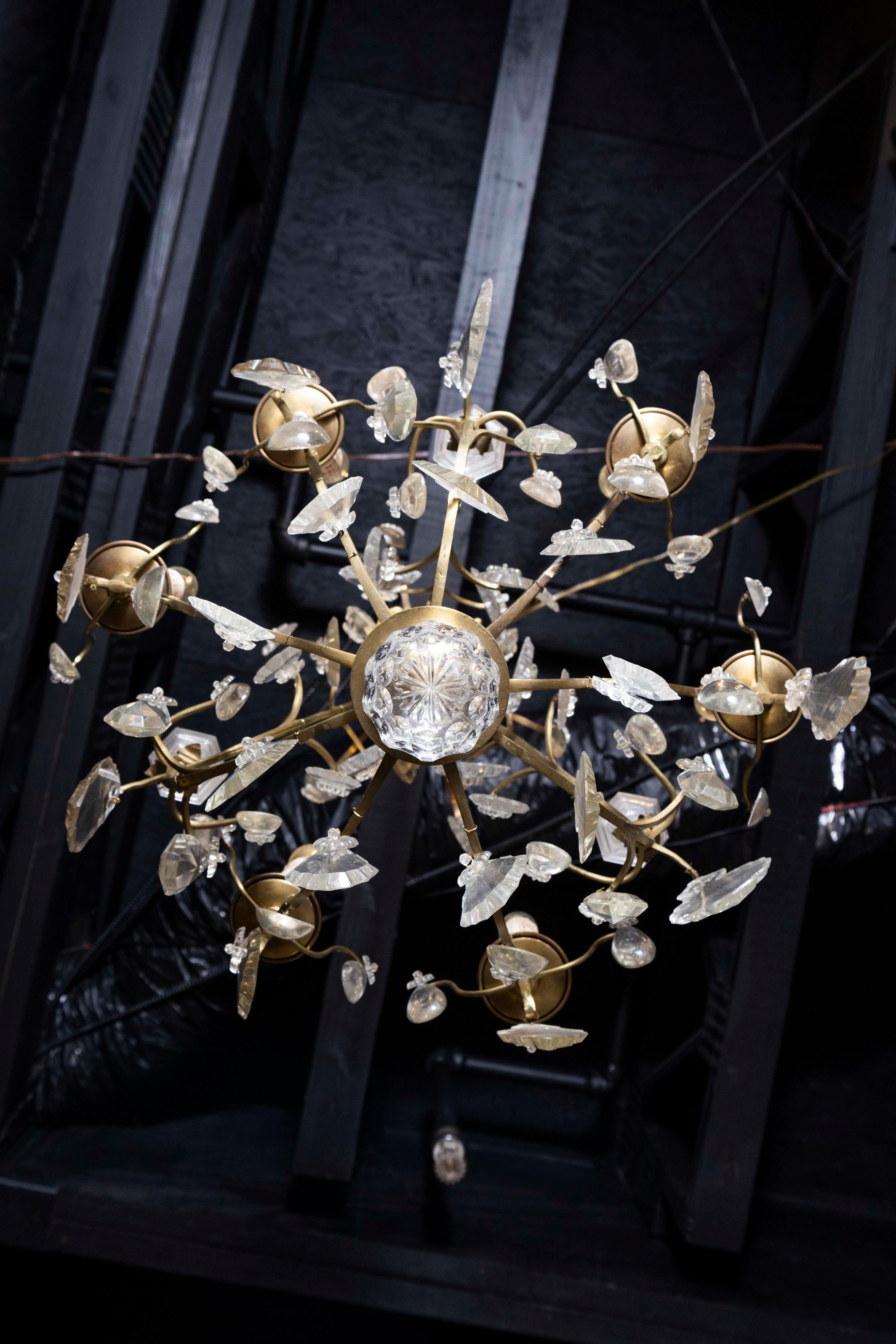 French 19th Century Six-Light Crystal Chandelier with Scrolled Brass Armature For Sale 6