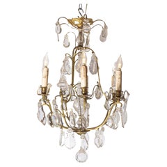 French 19th Century Six-Light Crystal Chandelier with Scrolled Brass Armature