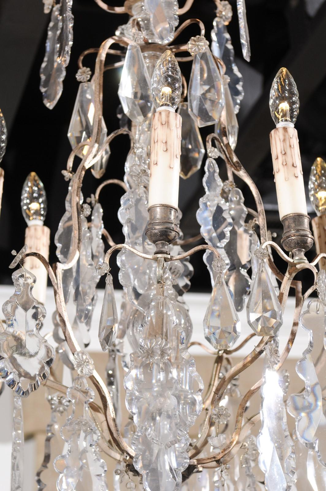 French 19th Century Six-Light Crystal Chandelier with Silvered Armature For Sale 1