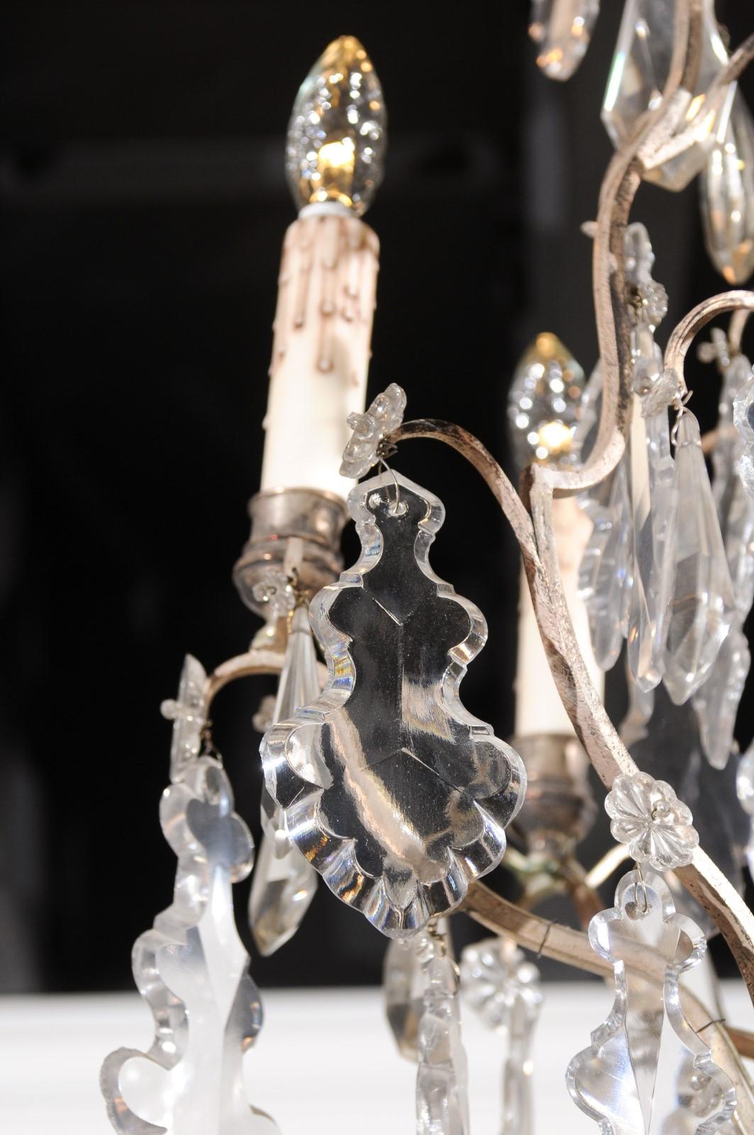 French 19th Century Six-Light Crystal Chandelier with Silvered Armature For Sale 2