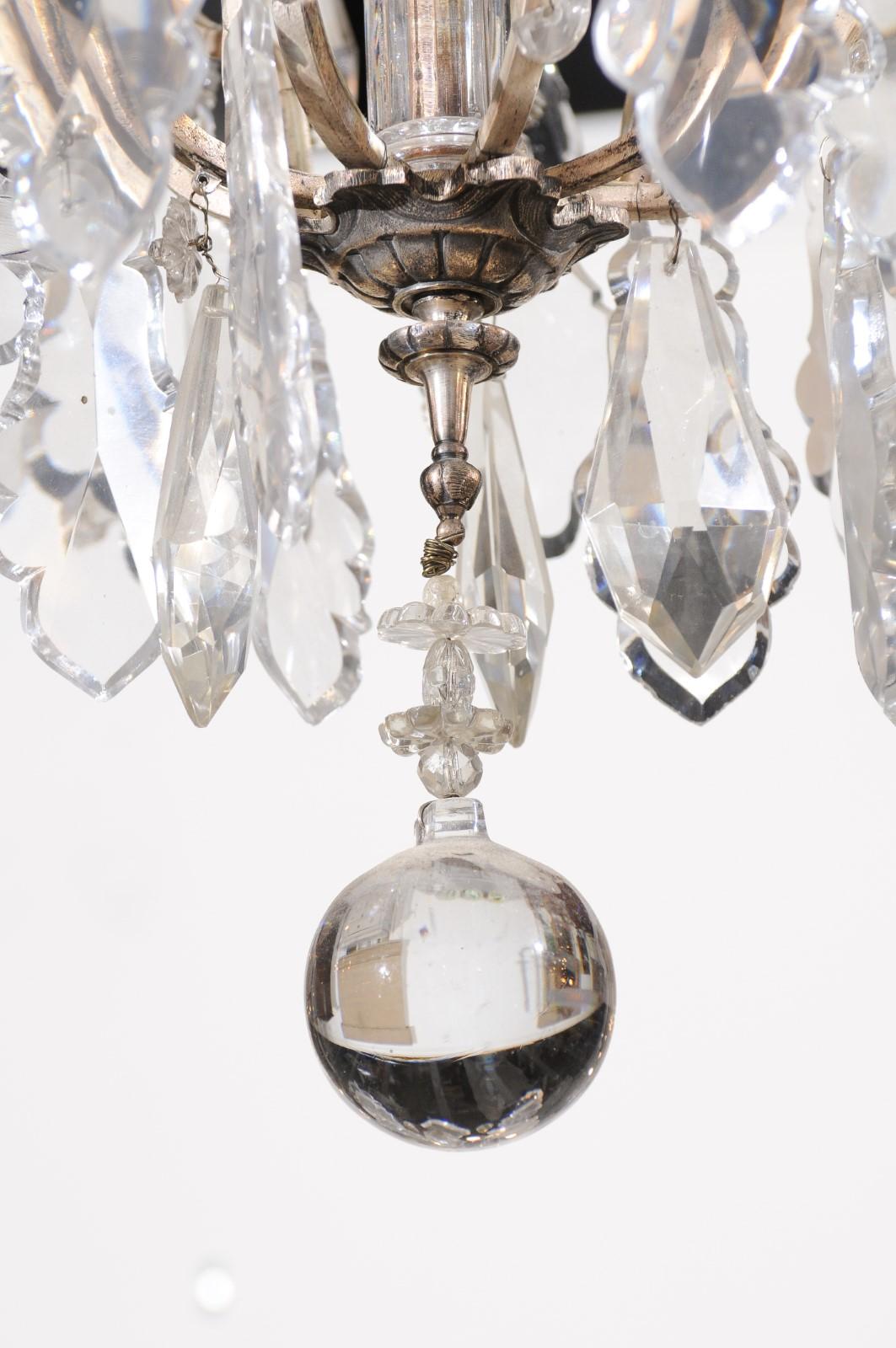 French 19th Century Six-Light Crystal Chandelier with Silvered Armature For Sale 3