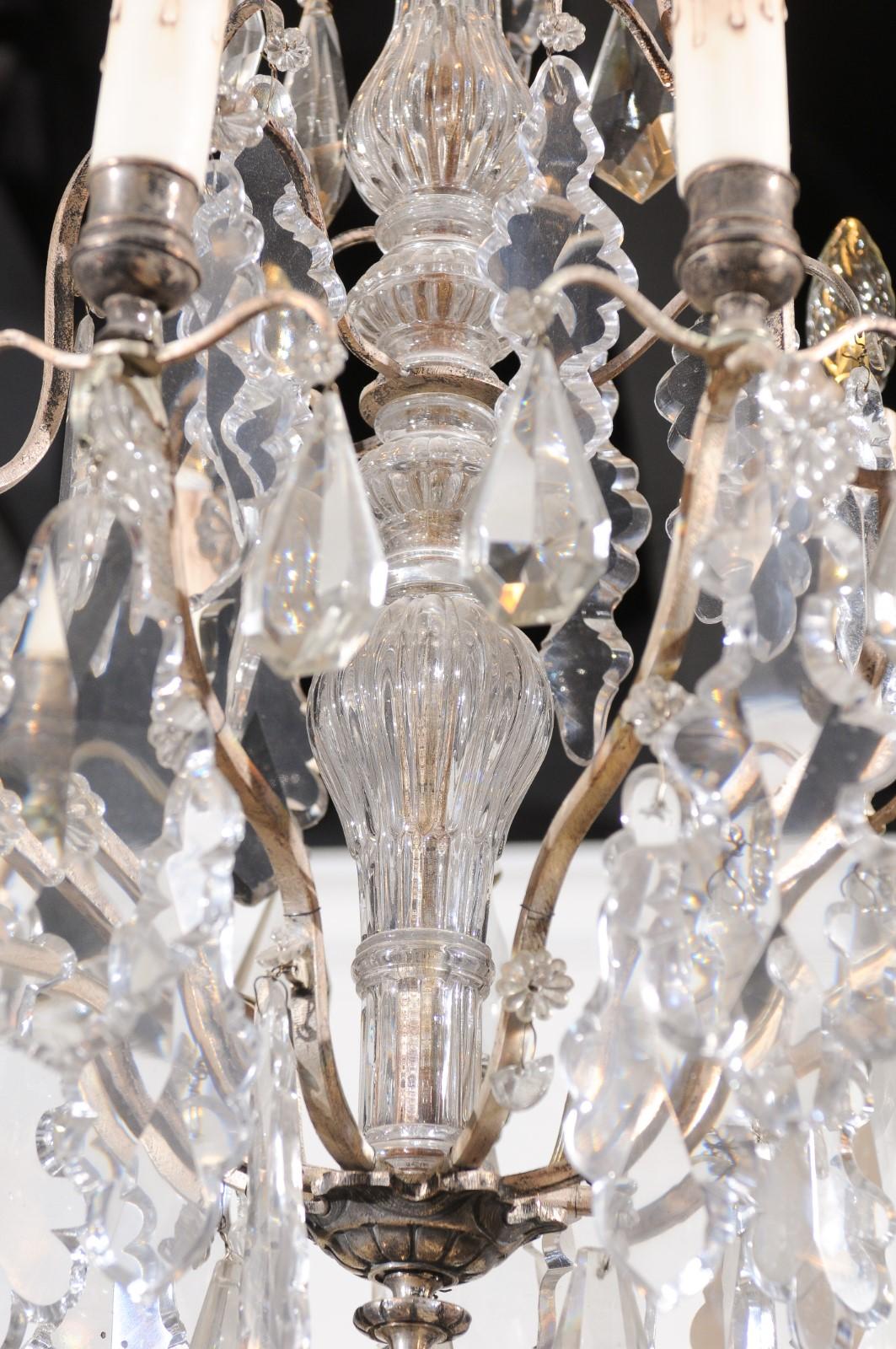 French 19th Century Six-Light Crystal Chandelier with Silvered Armature For Sale 4