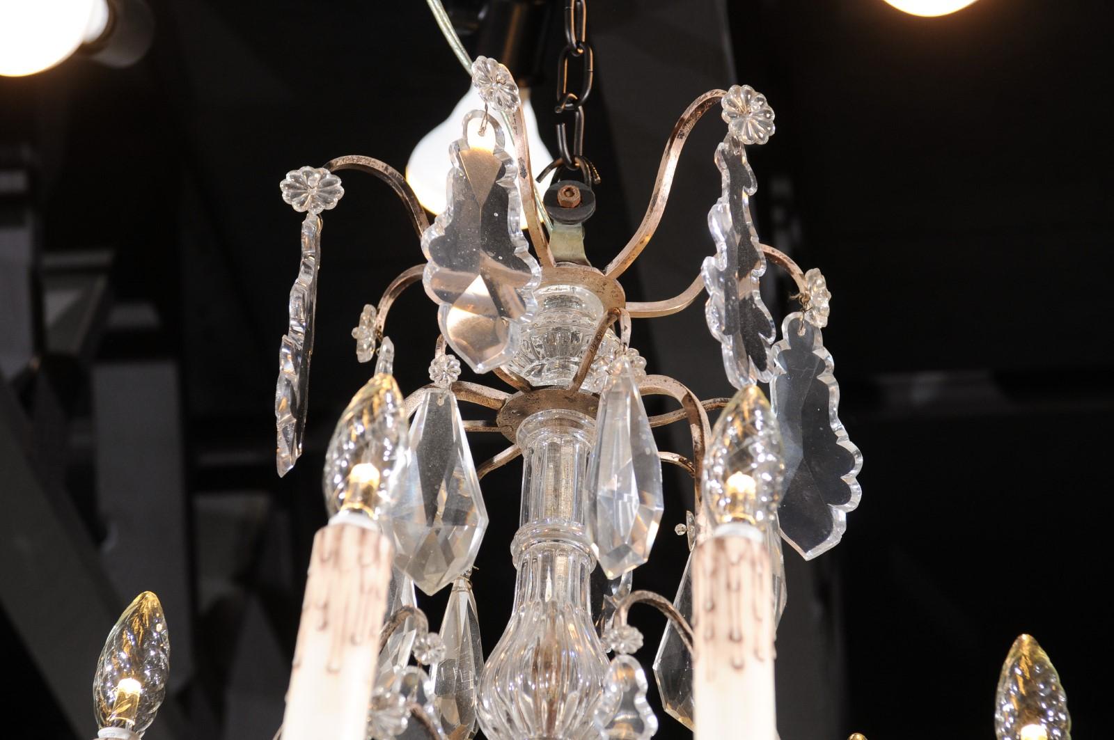 French 19th Century Six-Light Crystal Chandelier with Silvered Armature For Sale 5