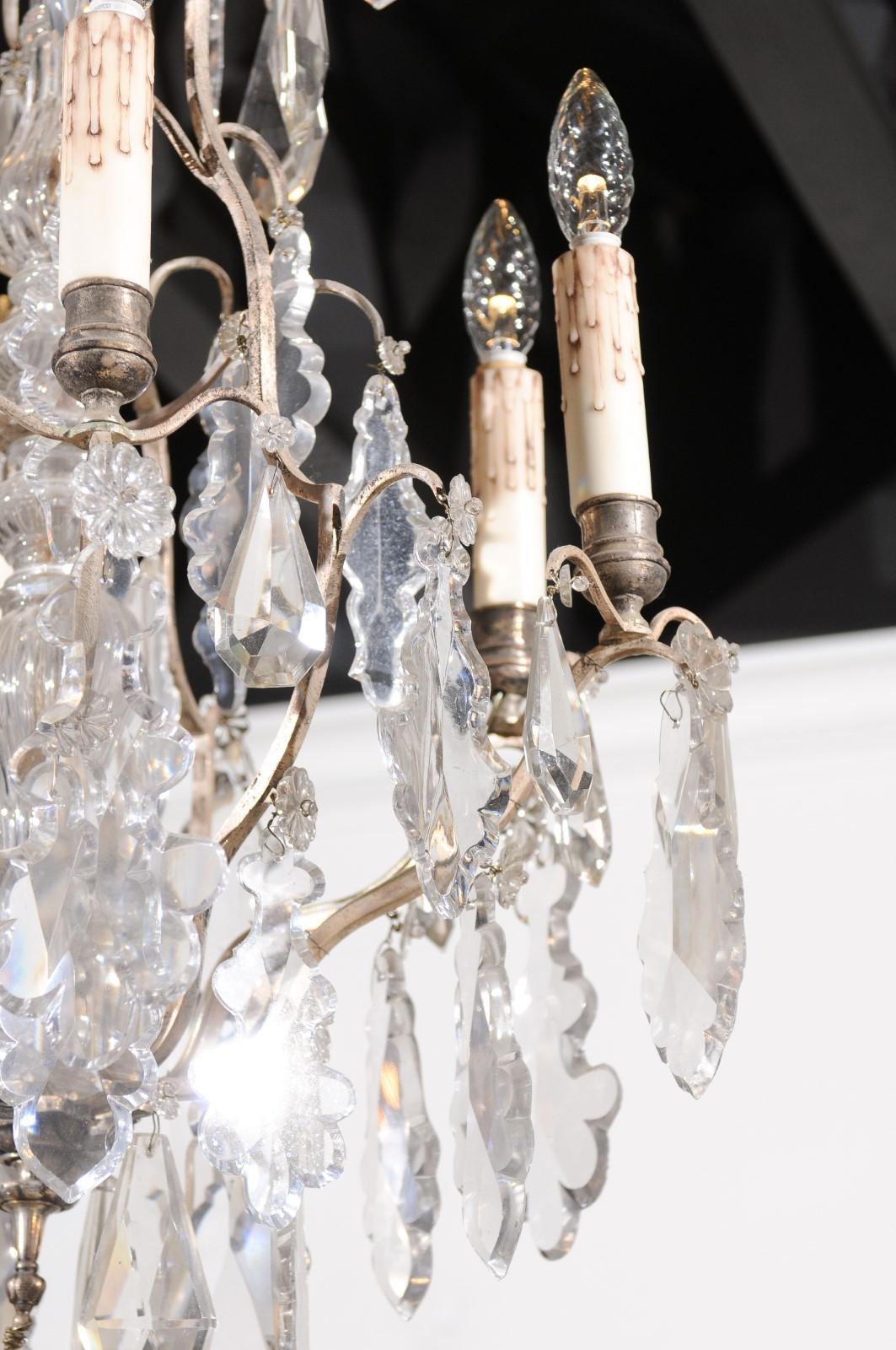 French 19th Century Six-Light Crystal Chandelier with Silvered Armature For Sale 6