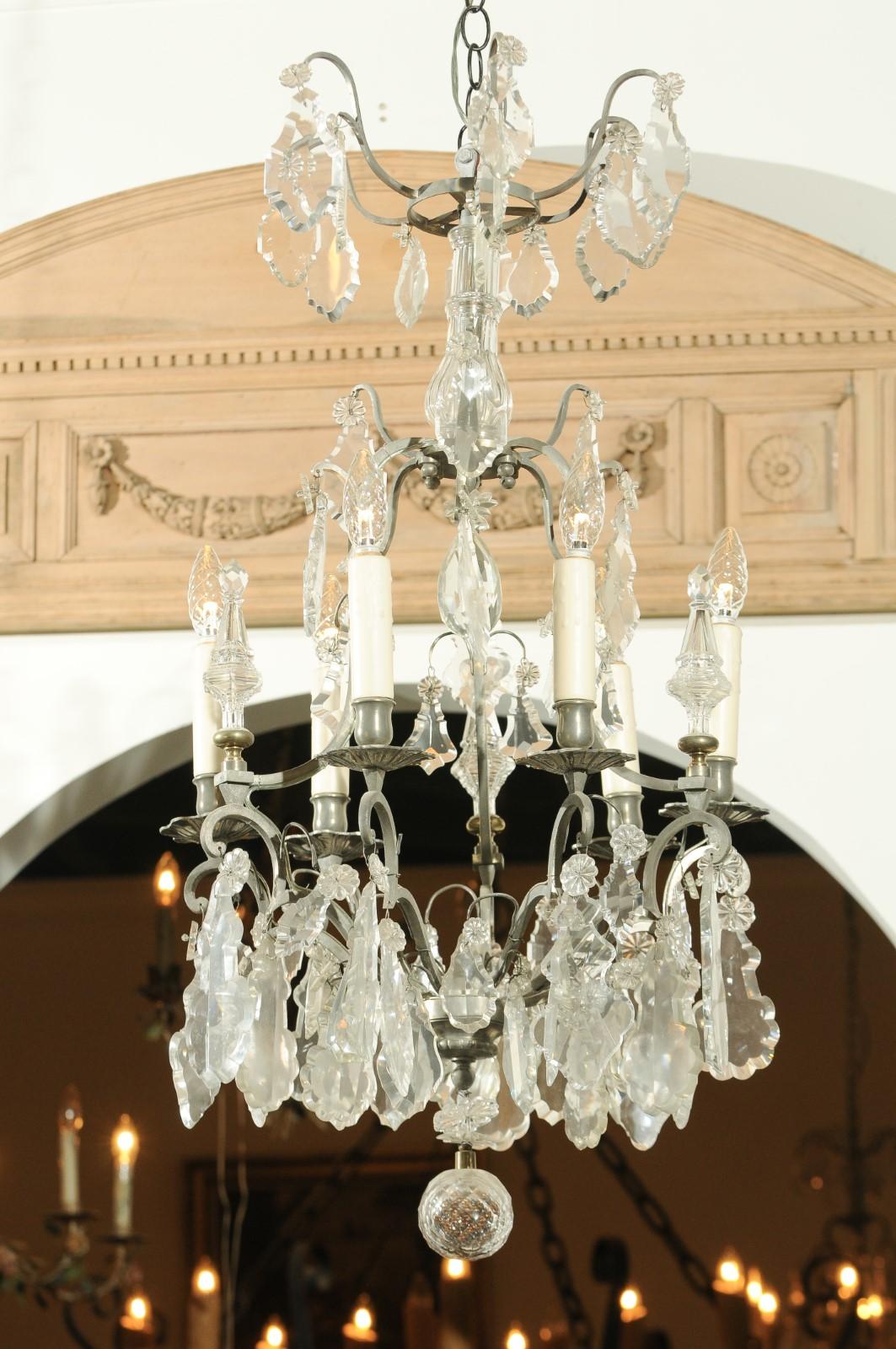French 19th Century Six-Light Crystal Chandelier with Silvered Iron Armature For Sale 7
