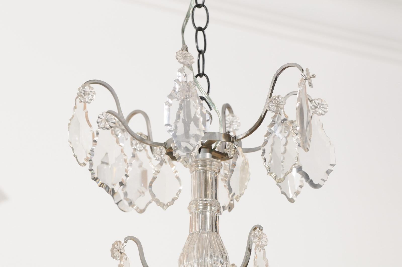 French 19th Century Six-Light Crystal Chandelier with Silvered Iron Armature In Good Condition For Sale In Atlanta, GA