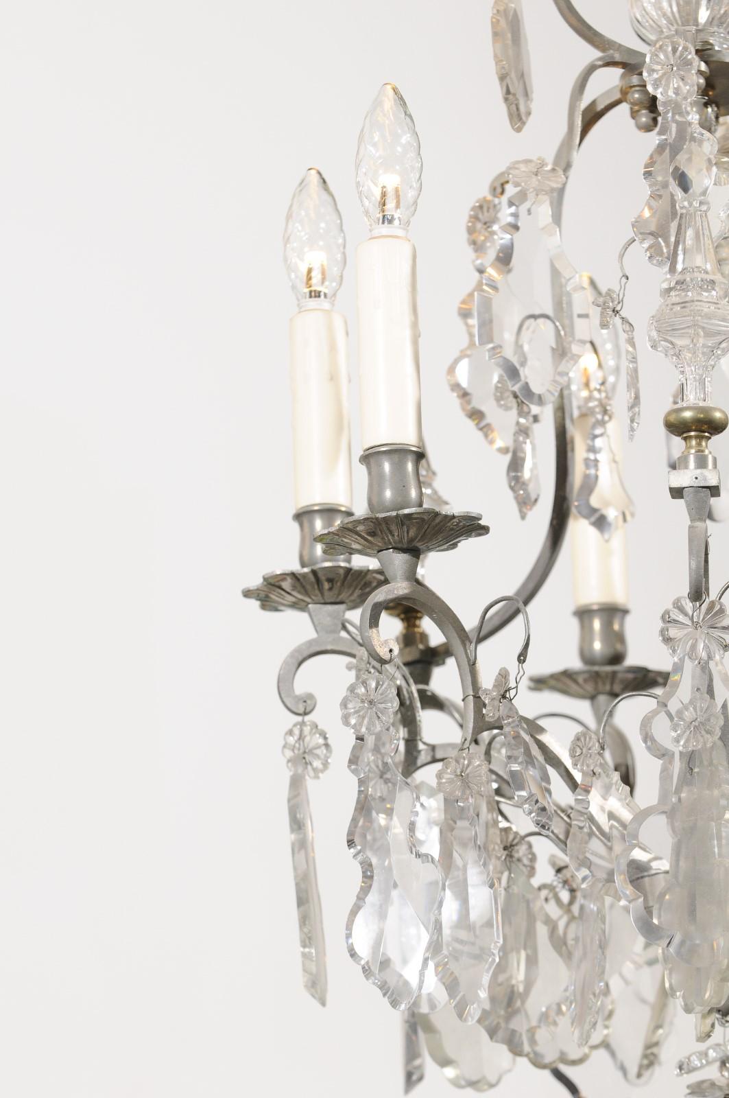 French 19th Century Six-Light Crystal Chandelier with Silvered Iron Armature For Sale 2