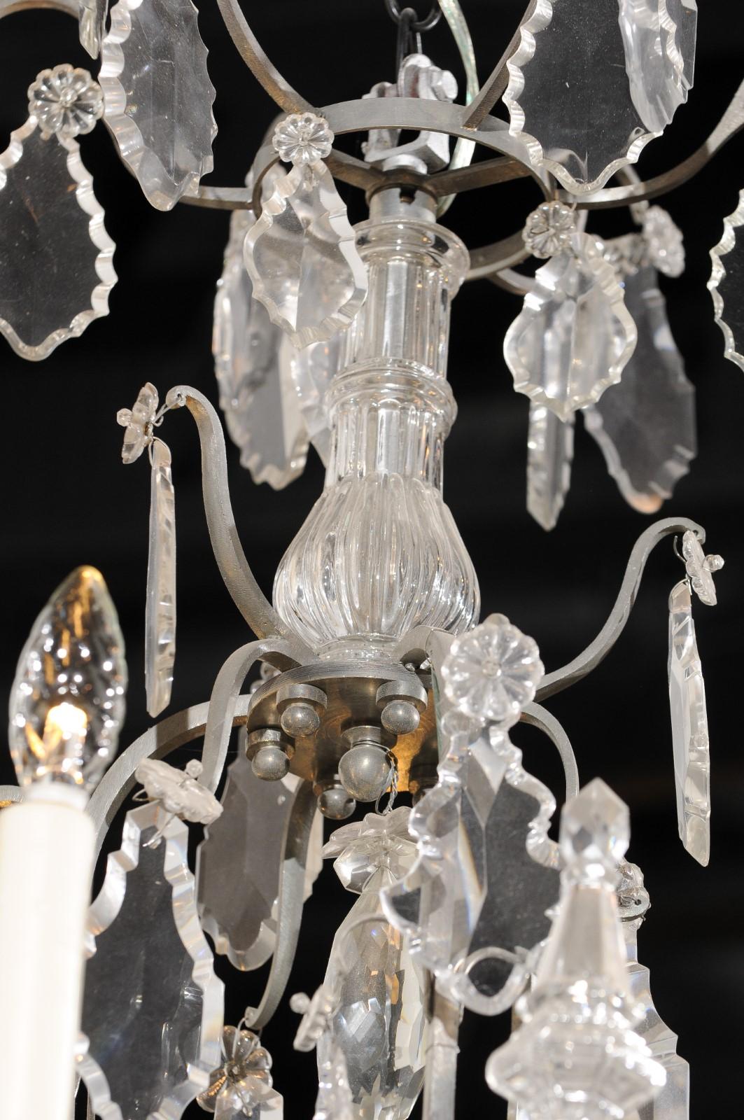 French 19th Century Six-Light Crystal Chandelier with Silvered Iron Armature For Sale 3