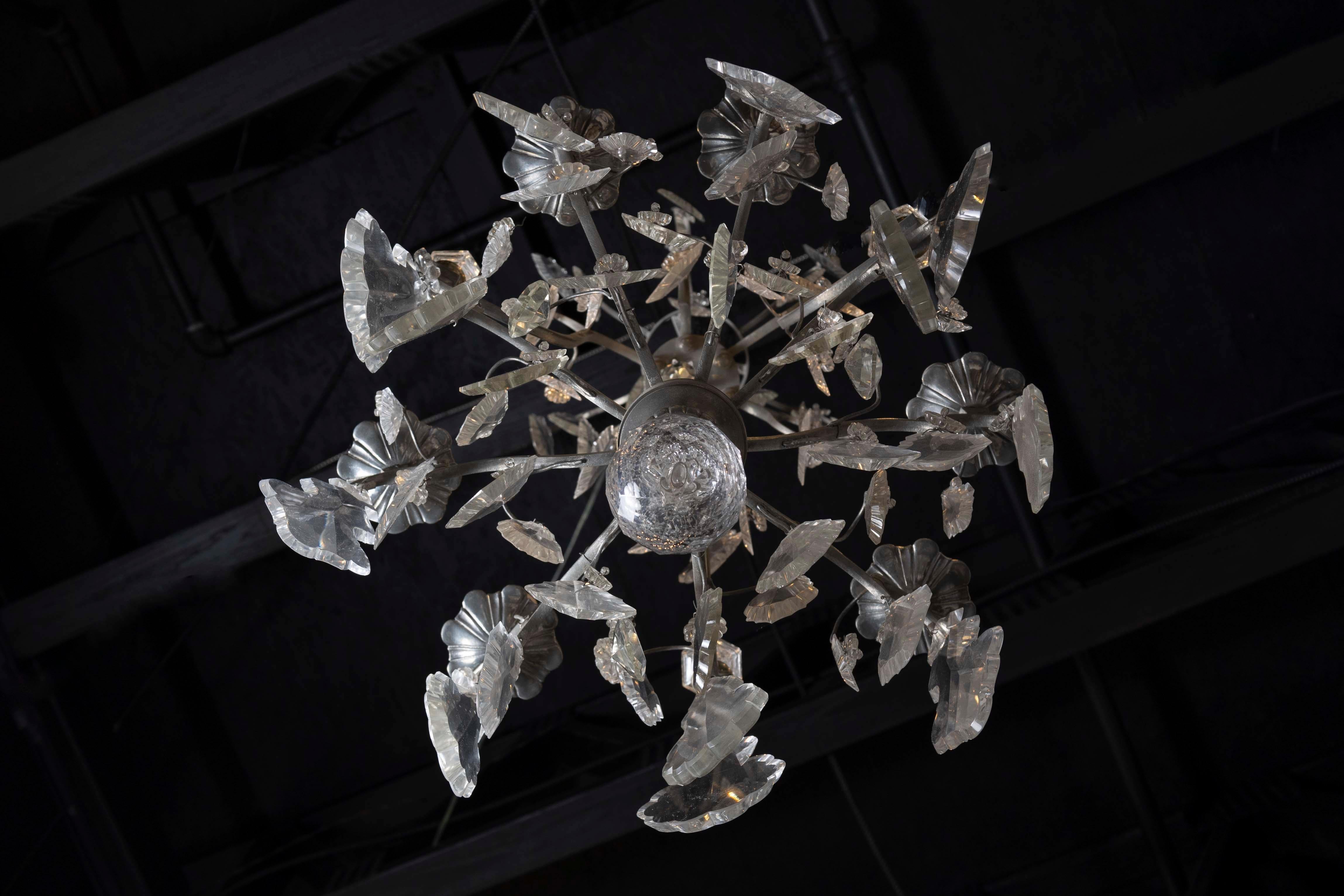 French 19th Century Six-Light Crystal Chandelier with Silvered Iron Armature For Sale 4