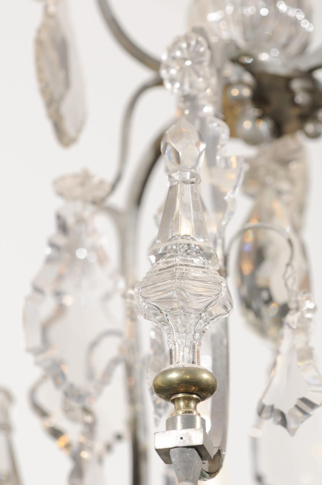 French 19th Century Six-Light Crystal Chandelier with Silvered Iron Armature For Sale 5