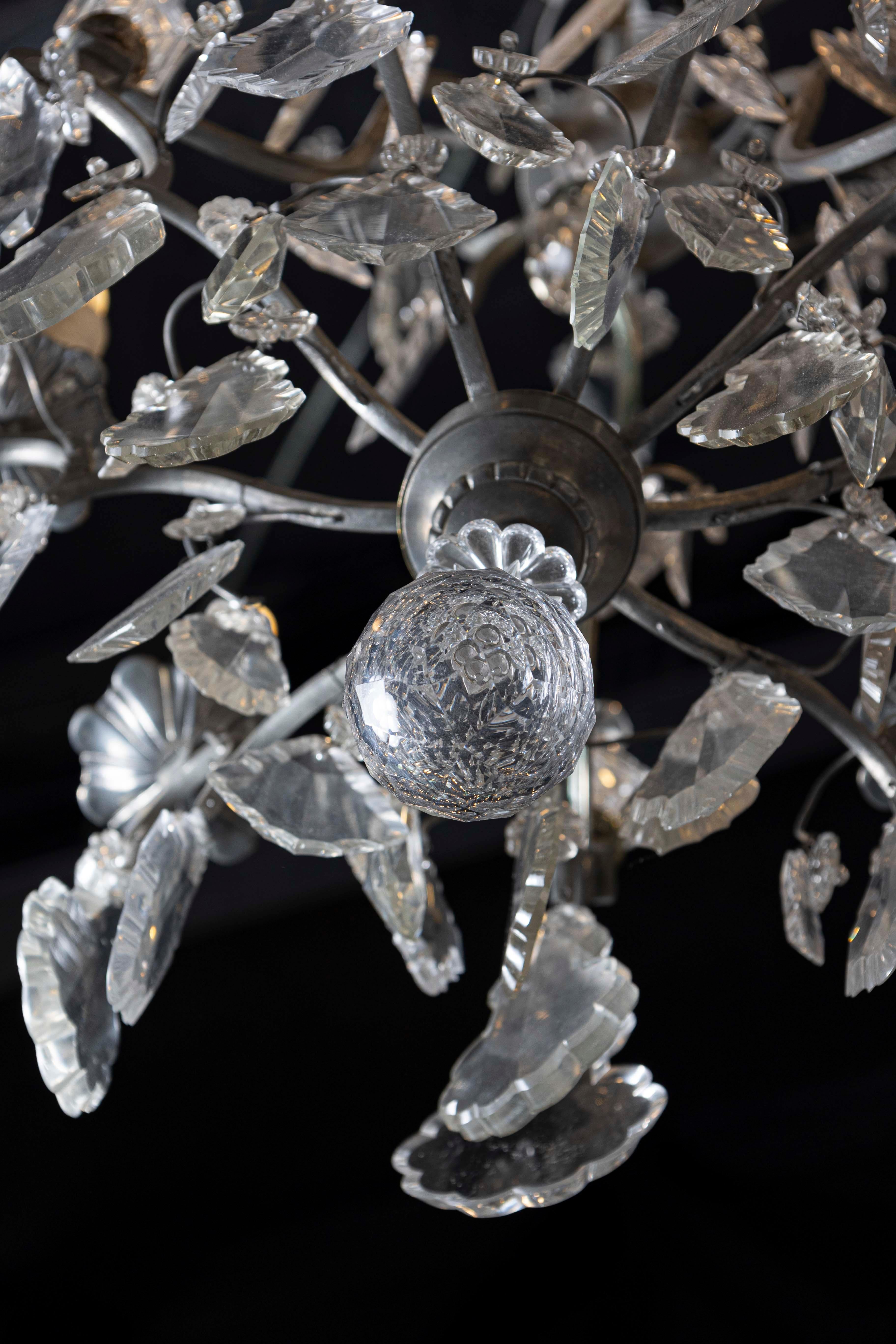 French 19th Century Six-Light Crystal Chandelier with Silvered Iron Armature For Sale 5