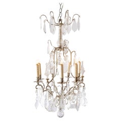 French 19th Century Six-Light Crystal Chandelier with Silvered Iron Armature