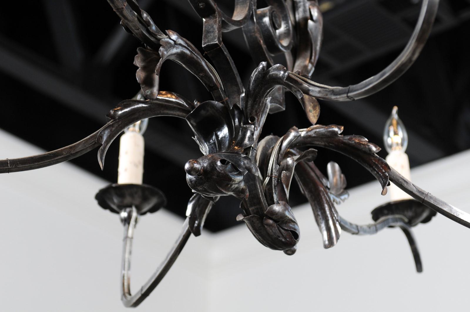 French 19th Century Six-Light Iron Chandelier with Lyre and Acanthus Leaf Motifs 5