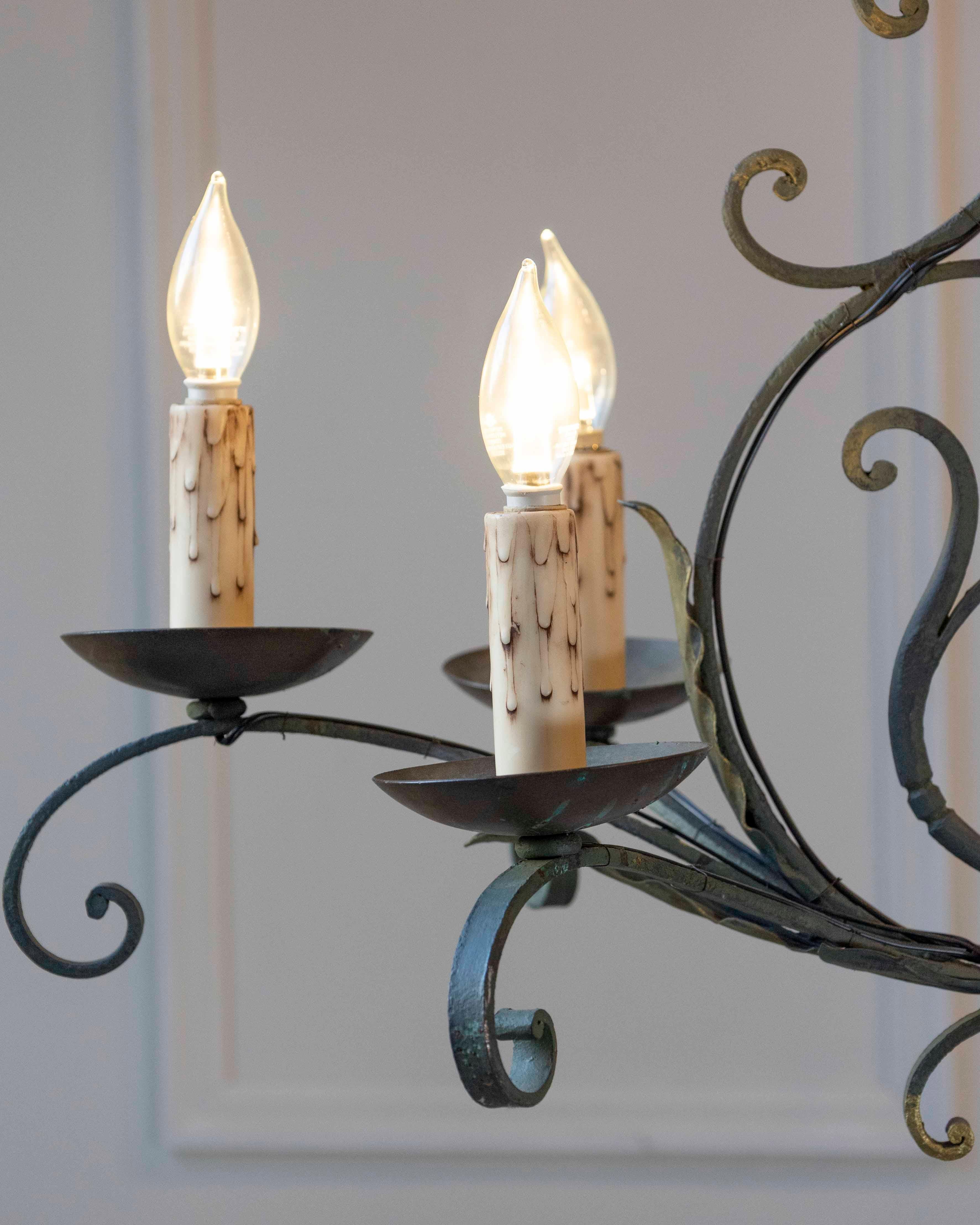 French 19th Century Six-Light Iron Chandelier with Spiral and Scrolling Arms For Sale 9