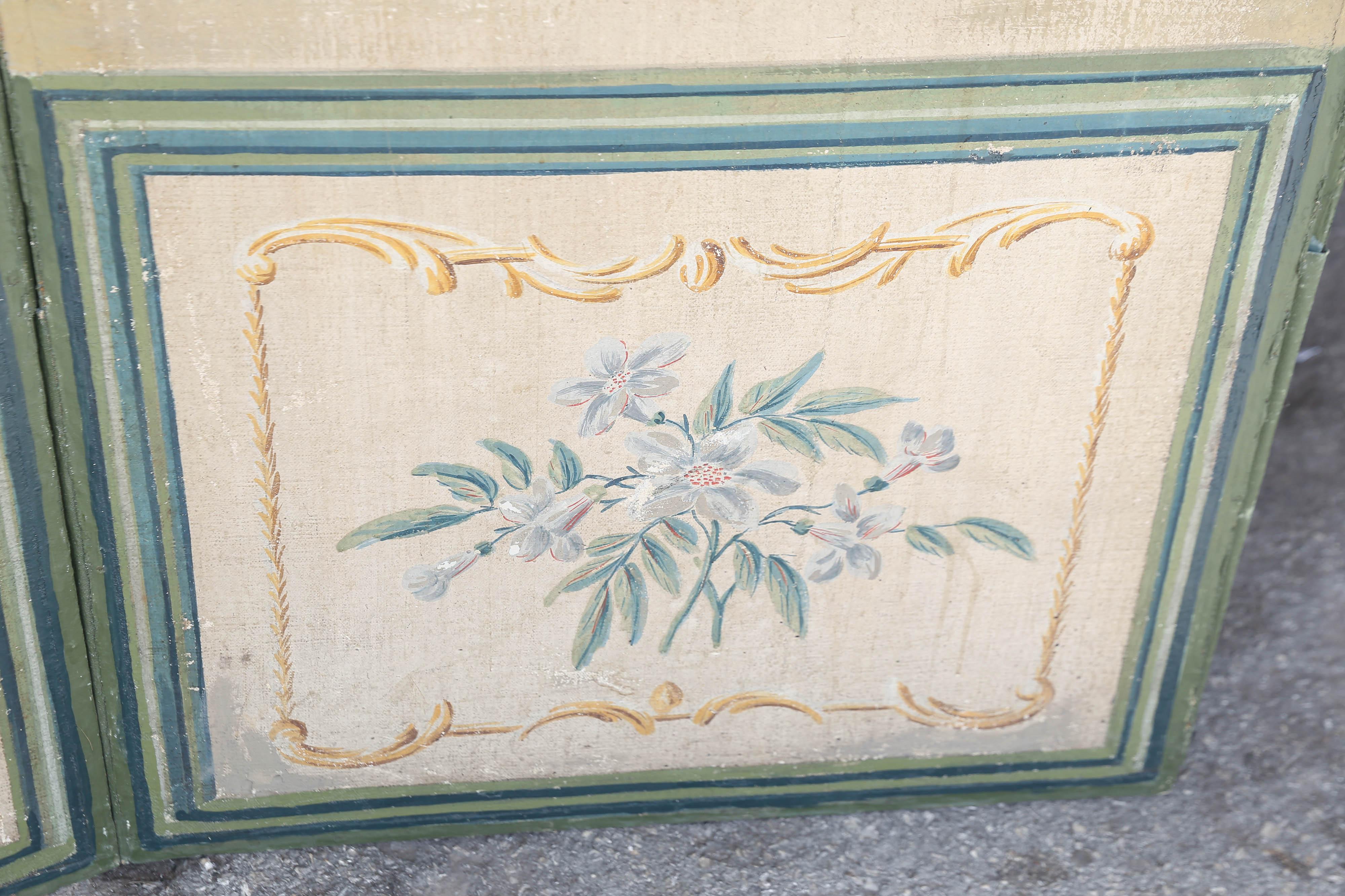 French 19th Century Six-Panel Painted Canvas Screen For Sale 6