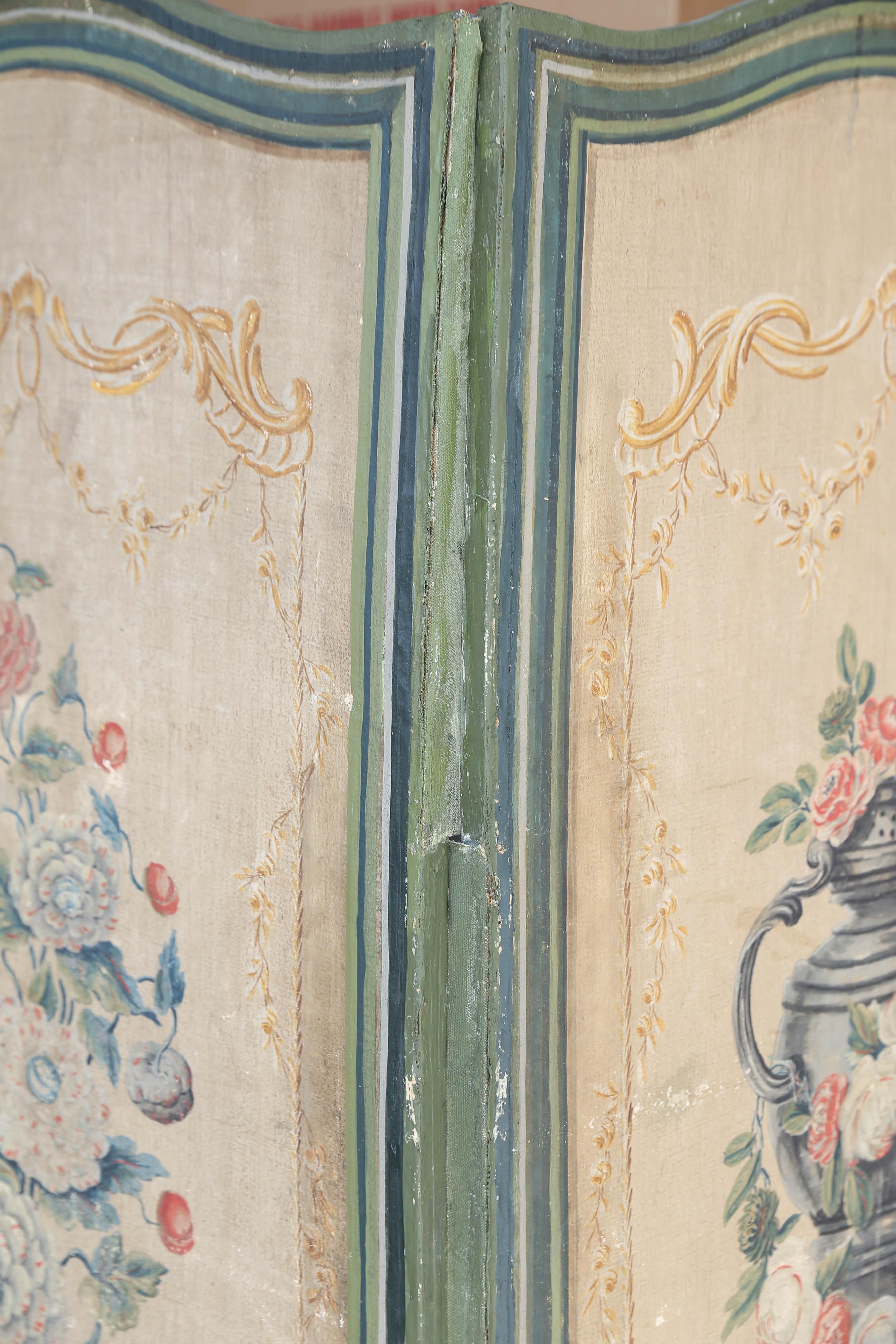 French 19th Century Six-Panel Painted Canvas Screen For Sale 7