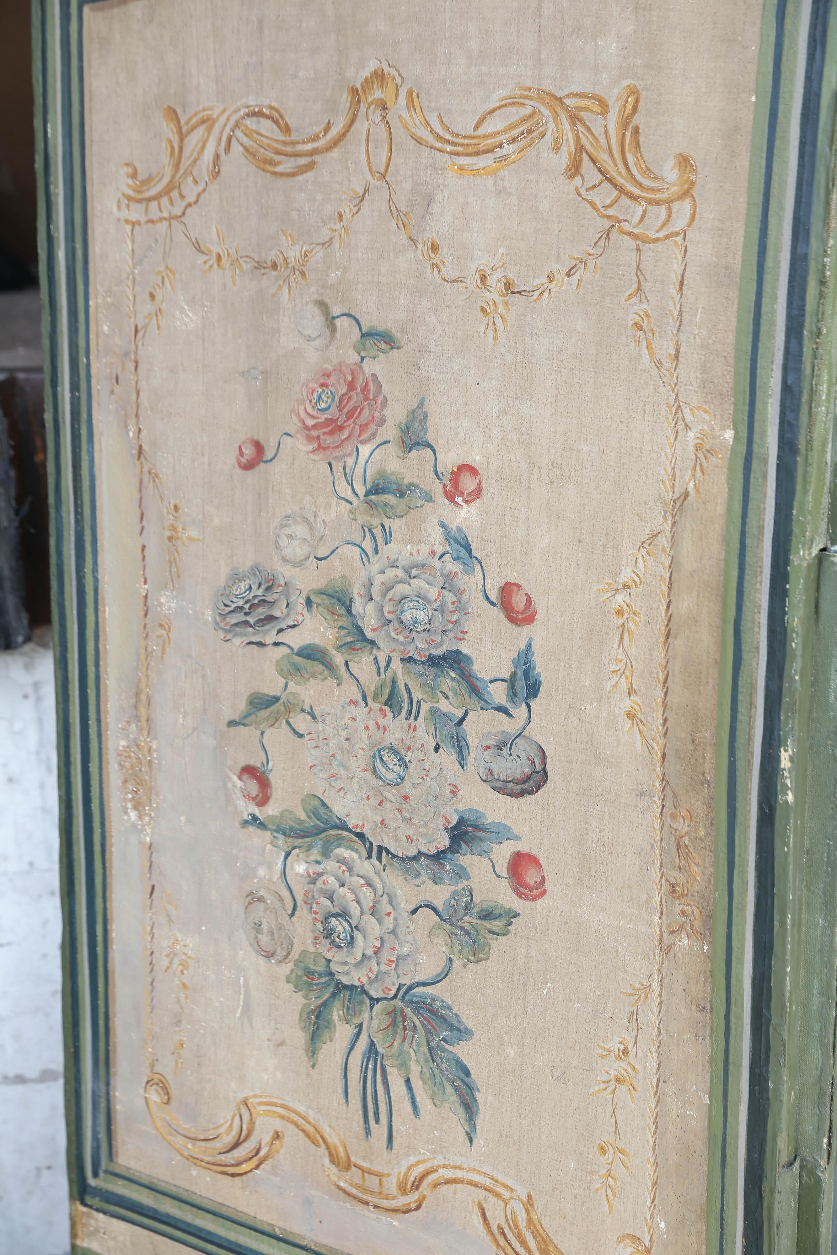 French 19th Century Six-Panel Painted Canvas Screen For Sale 8