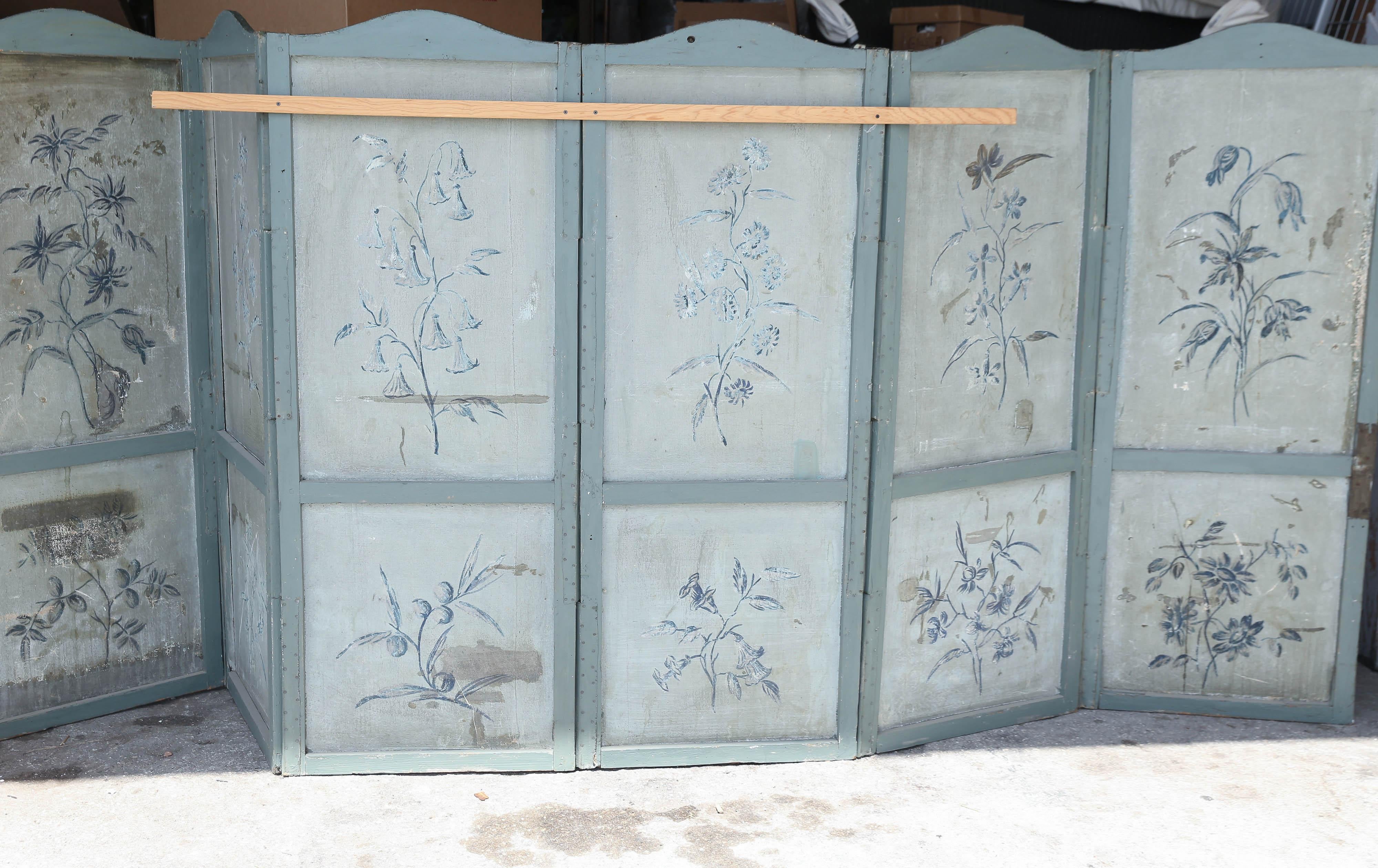 French 19th Century Six-Panel Painted Canvas Screen For Sale 10