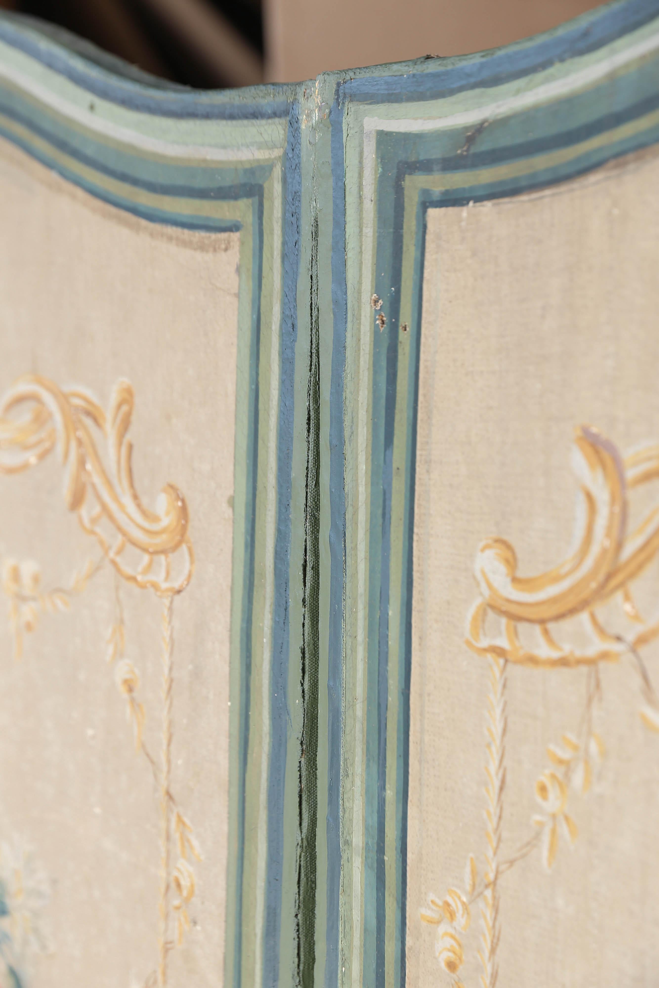 French 19th Century Six-Panel Painted Canvas Screen For Sale 3