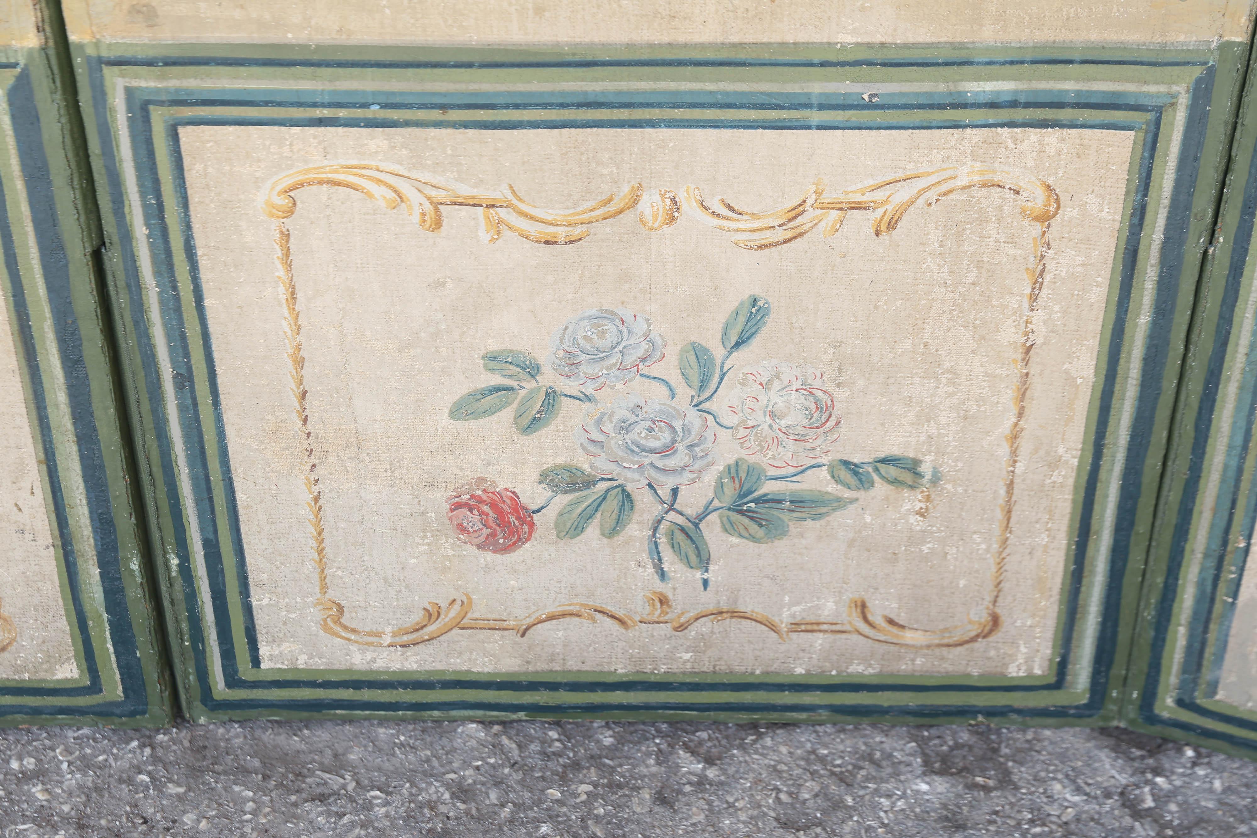 French 19th Century Six-Panel Painted Canvas Screen For Sale 5