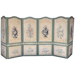 French 19th Century Six-Panel Painted Canvas Screen