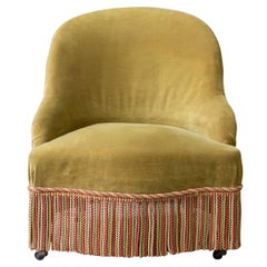 French 19th Century Slipper Chair in Green Velvet
