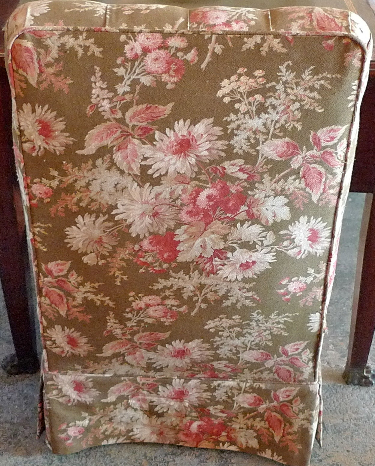 Stained French 19th Century Slipper Chair with Floral Pattern Fabric