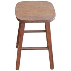 French 19th Century Small 4-Leg Wood Stool