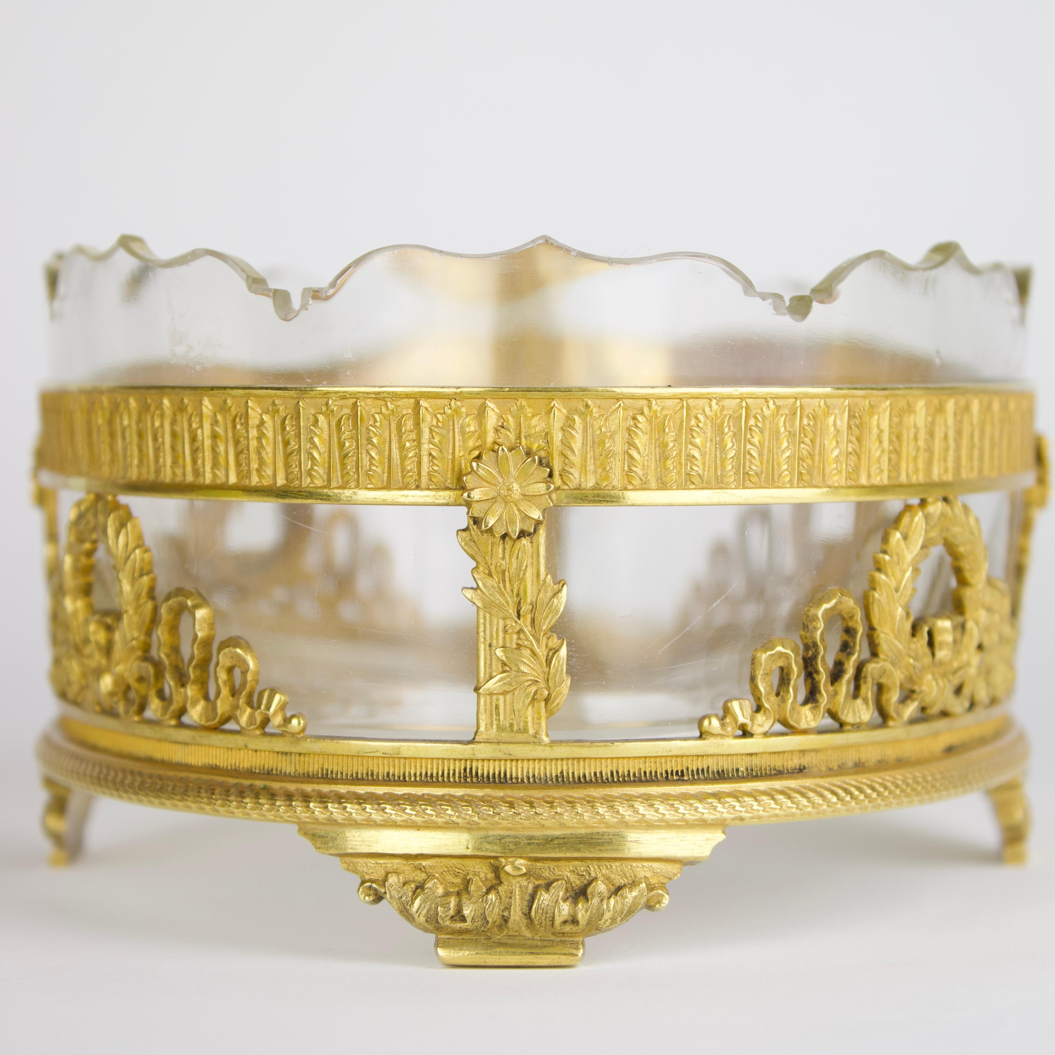 French 19th Century Small Cut Glass and Gilt Bronze Oval Empire Jardinière 2