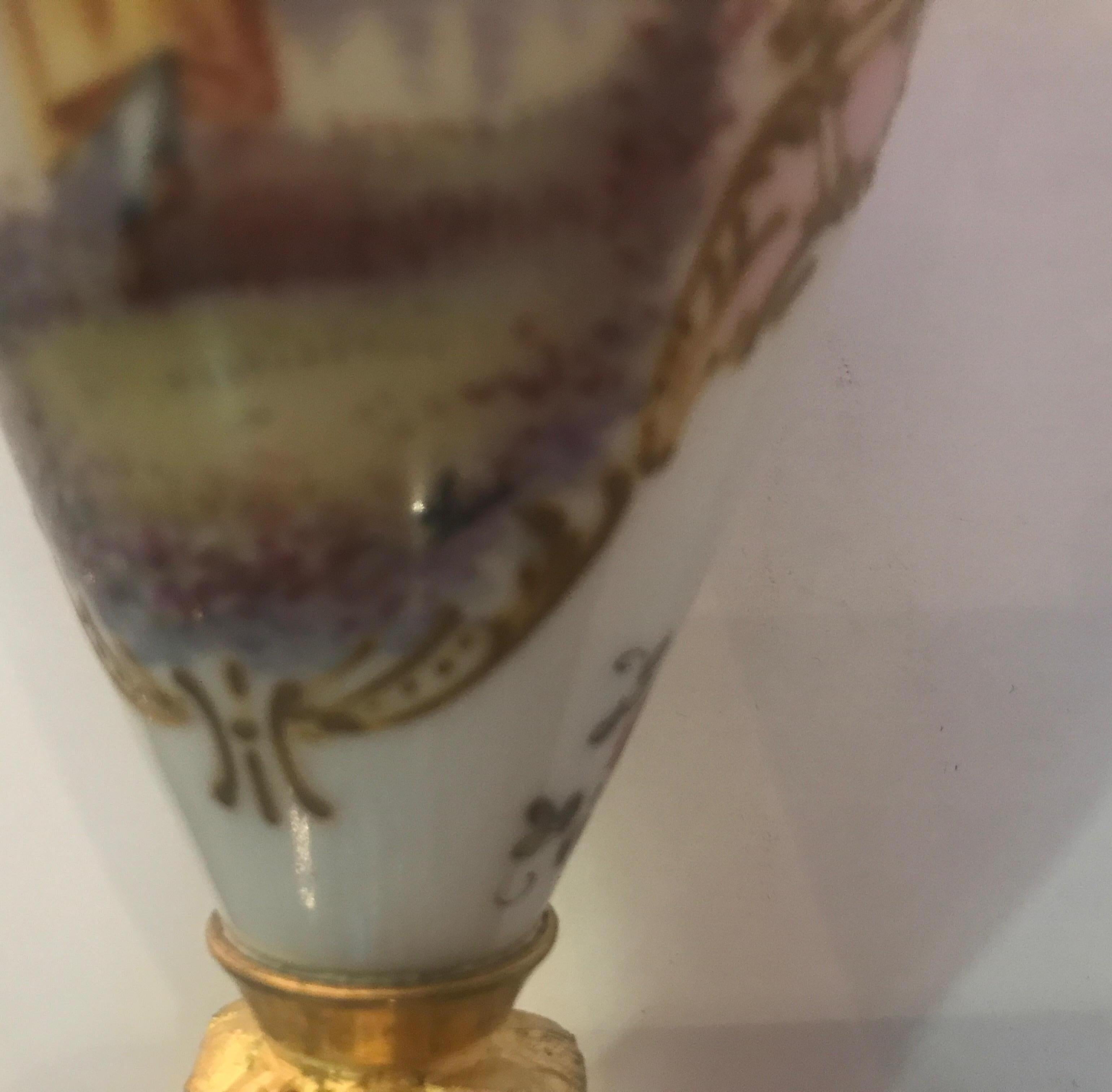 Late 19th Century French, 19th Century Small Porcelain and Ormolu Hand Painted Urn