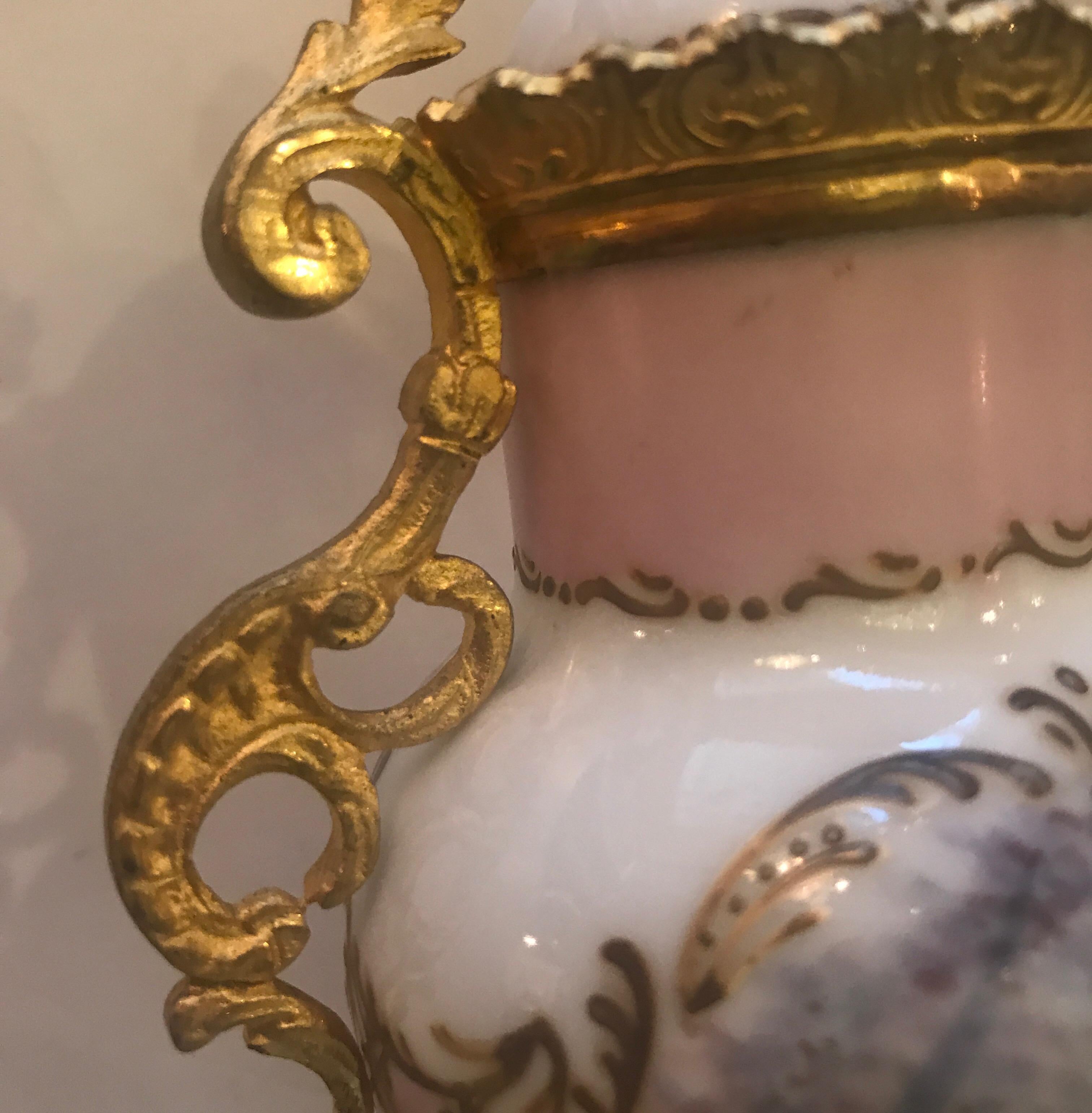 French, 19th Century Small Porcelain and Ormolu Hand Painted Urn 3