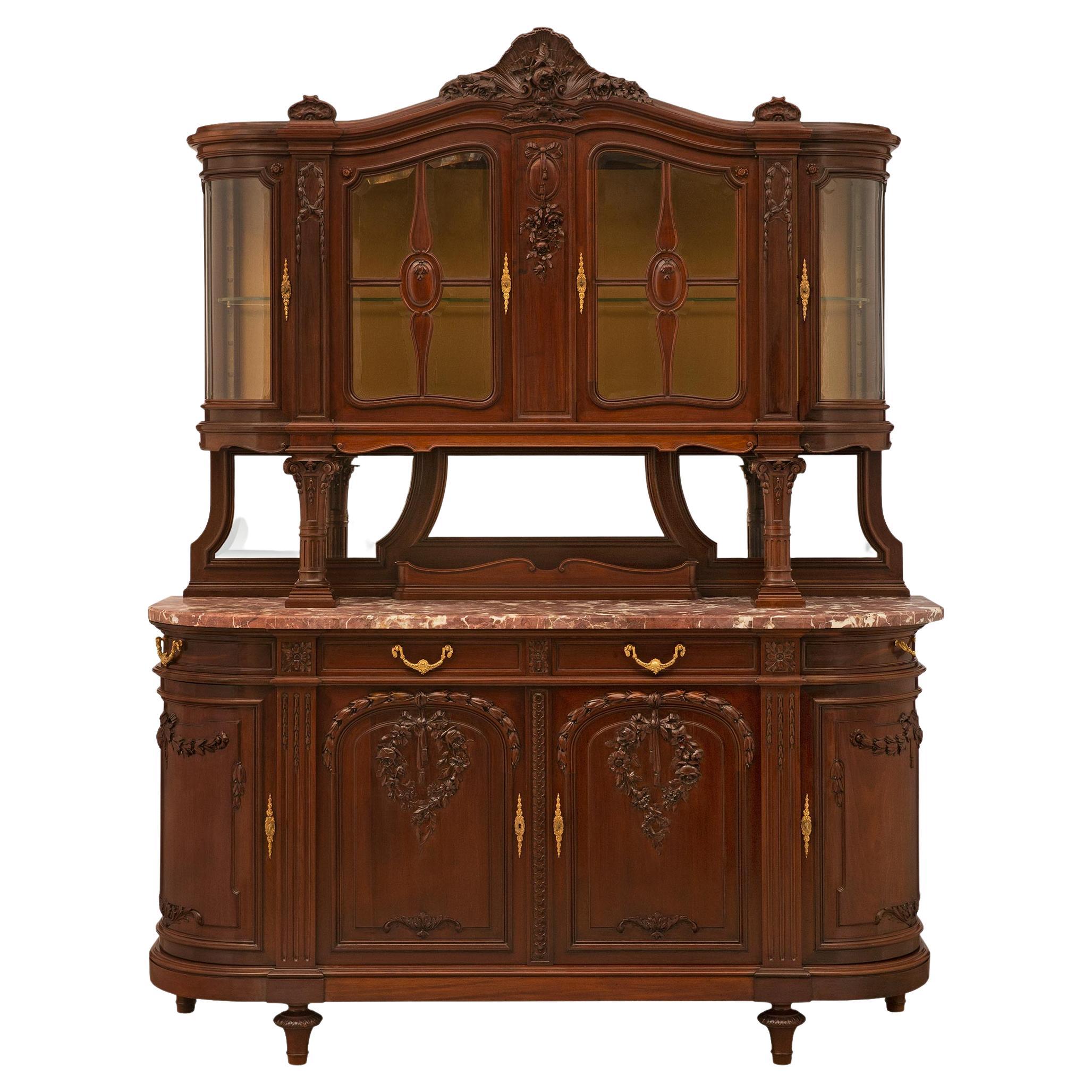 French 19th Century Solid Mahogany Buffet with Hutch For Sale