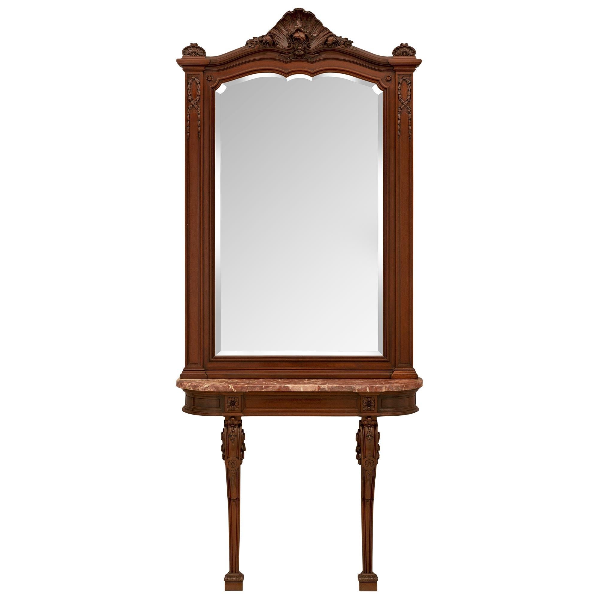 French 19th Century Solid Mahogany Louis XVI St. Console and Mirror Suite For Sale 8