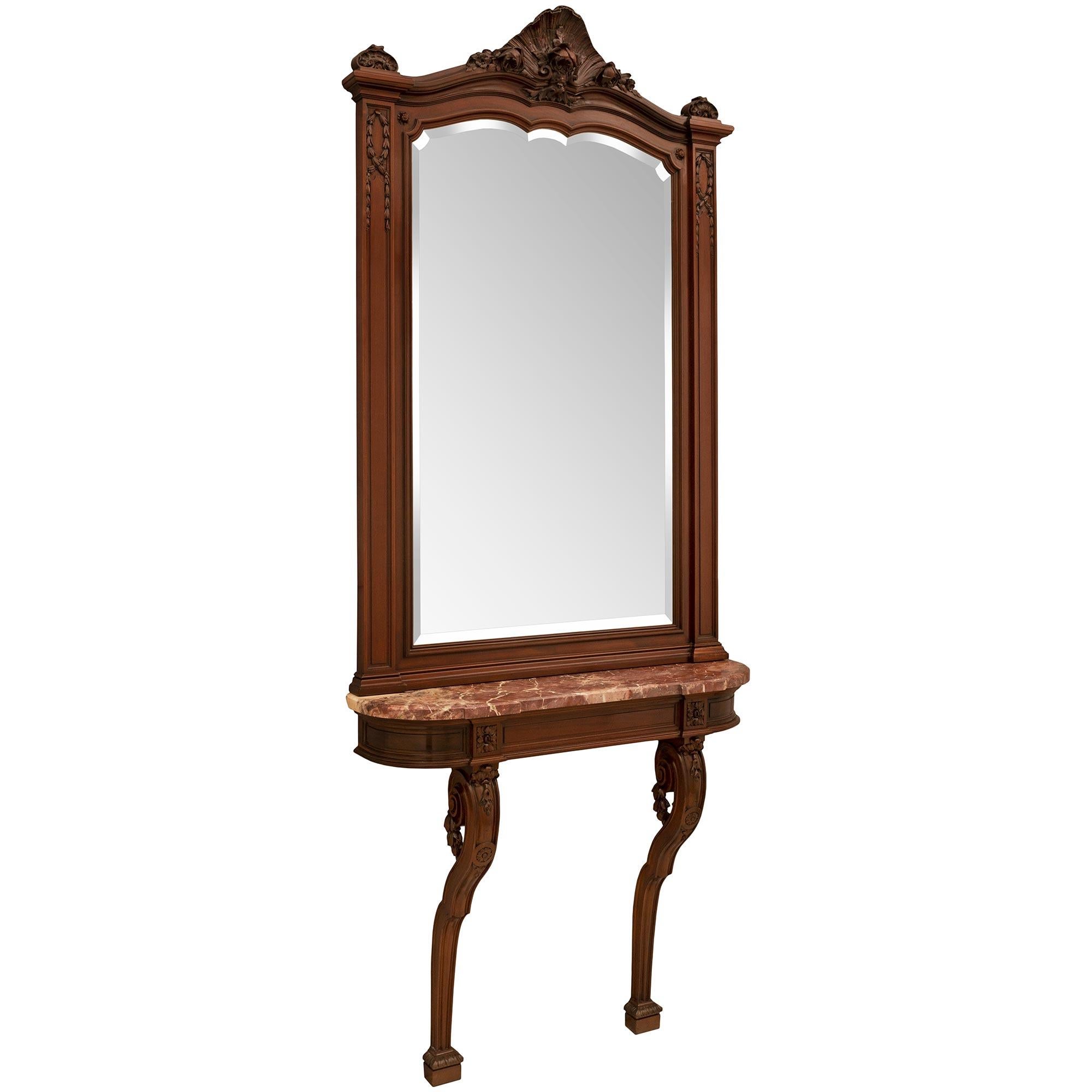 French 19th Century Solid Mahogany Louis XVI St. Console and Mirror Suite In Good Condition For Sale In West Palm Beach, FL