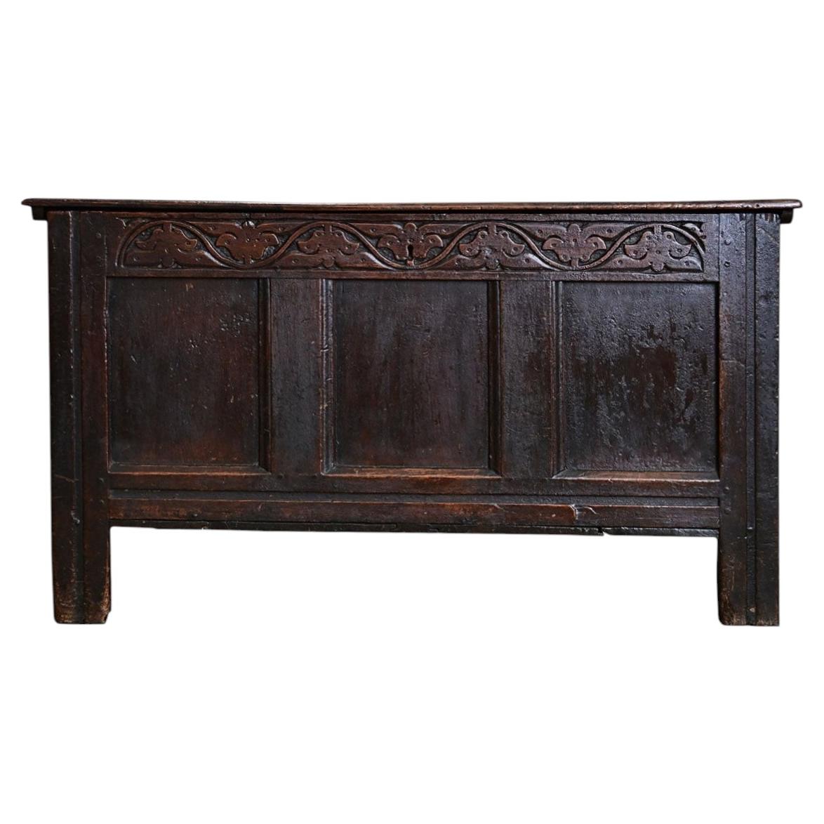 19th Century French Solid Oak Carved Coffer in Baroque Style For Sale