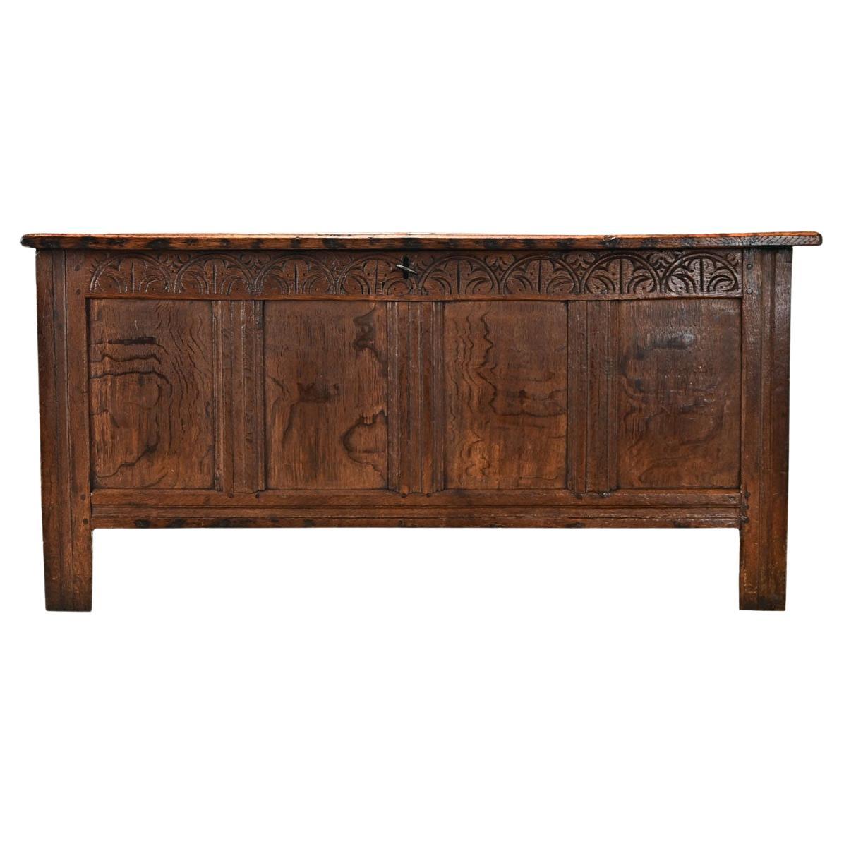 French 19th Century Solid Oak Coffer For Sale